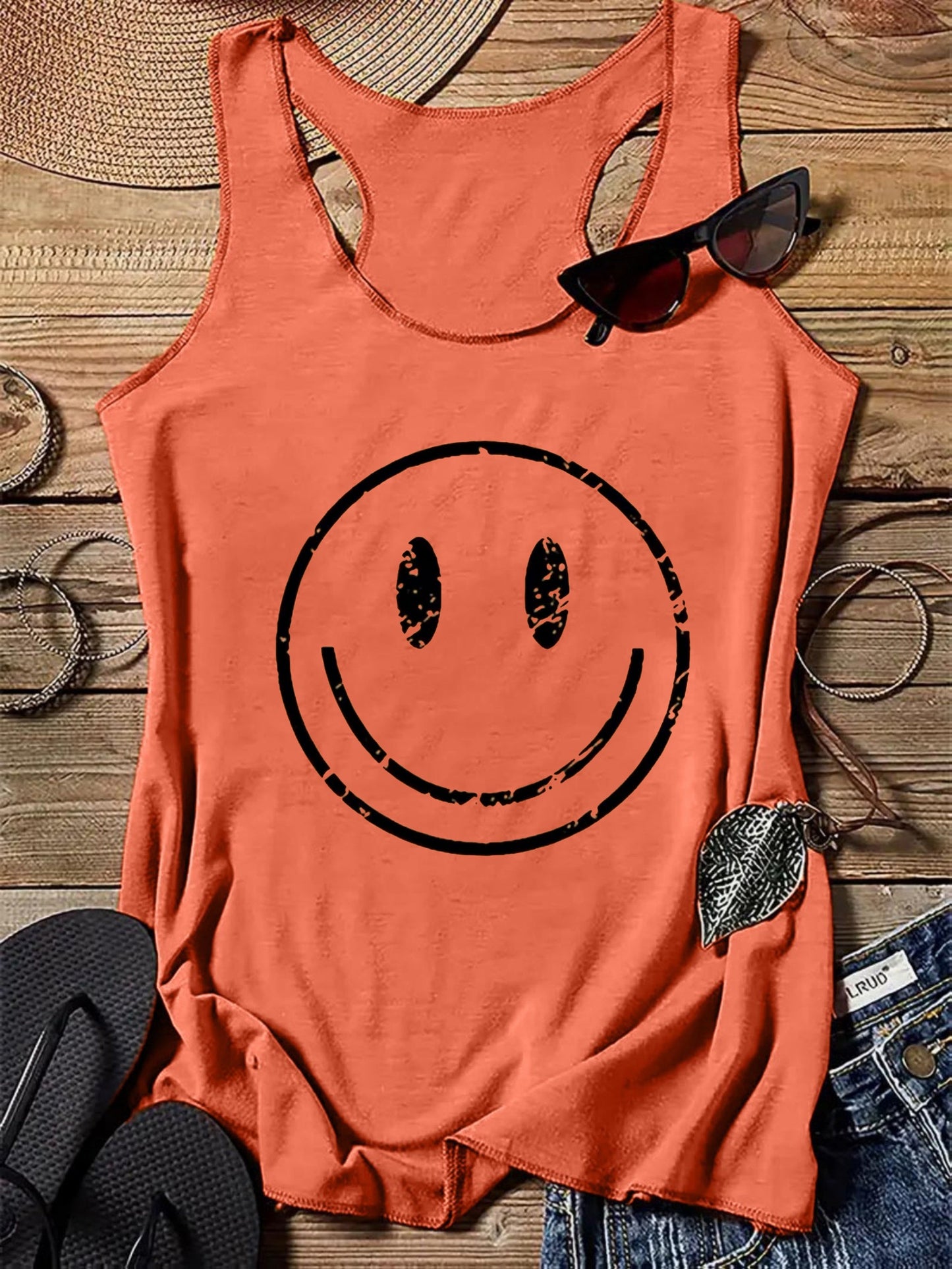 Damen Tanktop mit Smiley Print – Lässiges Sommer Freizeitshirt