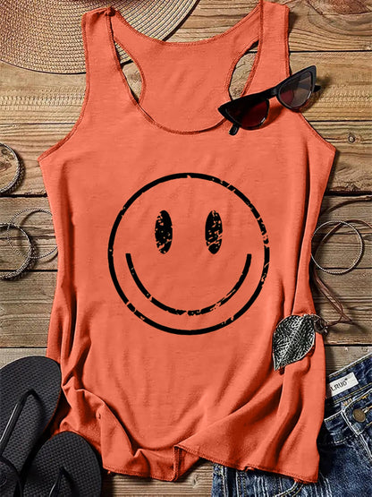 Damen Tanktop mit Smiley Print – Lässiges Sommer Freizeitshirt