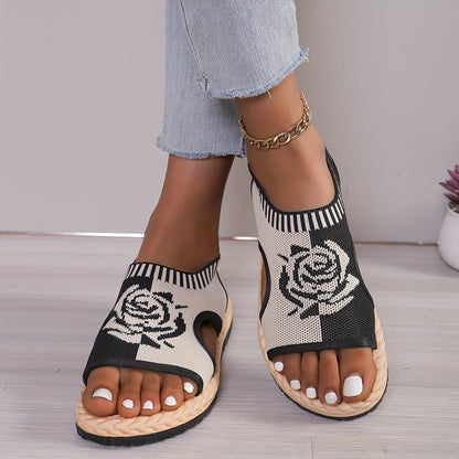 Damen Casual Sandalen mit Blumenmuster – Bequeme Sommerschuhe mit offener Zehenpartie