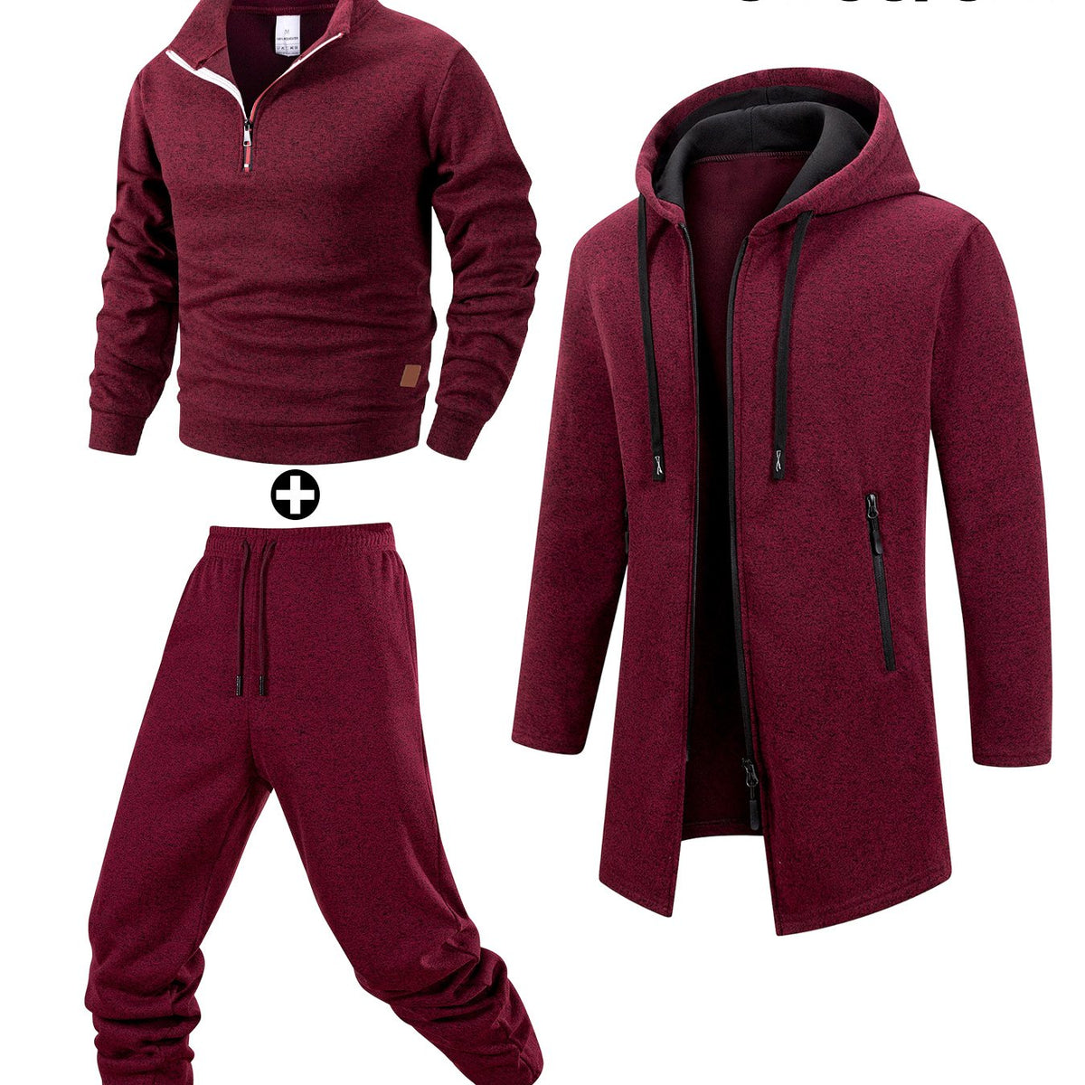 Herren 3-teiliges Sport Freizeit Set meliert: Pullover, Jogginghose & langer Cardigan mit Kapuze