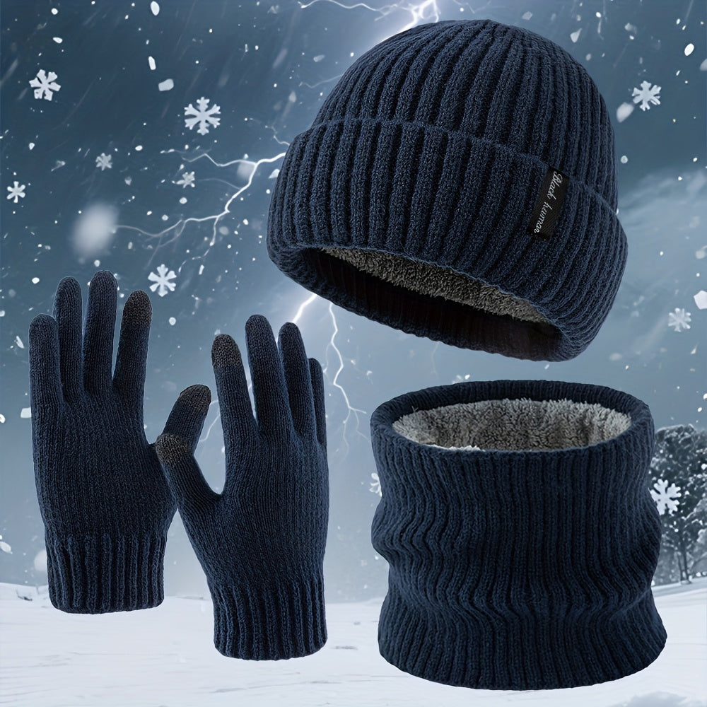 Winter Set Beanie Mütze Strickschal & Handschuhe mit Touchscreen-Funktion