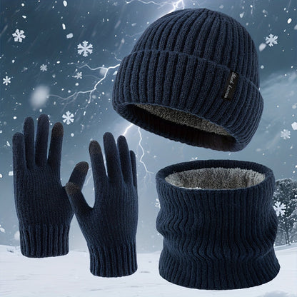 Winter Set Beanie Mütze Strickschal & Handschuhe mit Touchscreen-Funktion