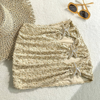 Damen Mini-Strandrock mit Seestern-Dekor und Cut-Outs – Modischer Beach-Look
