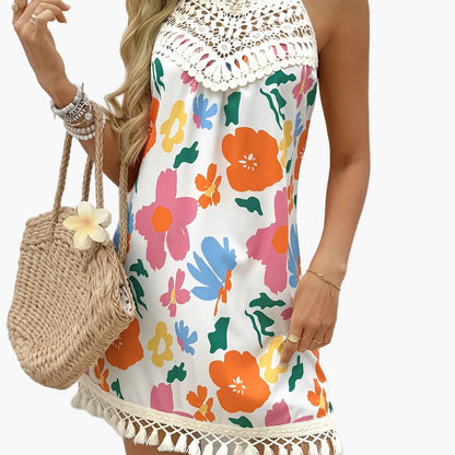 Damen Sommer Tunika Kleid im Boho-Stil mit Häkelspitze – Elegante Freizeitmode