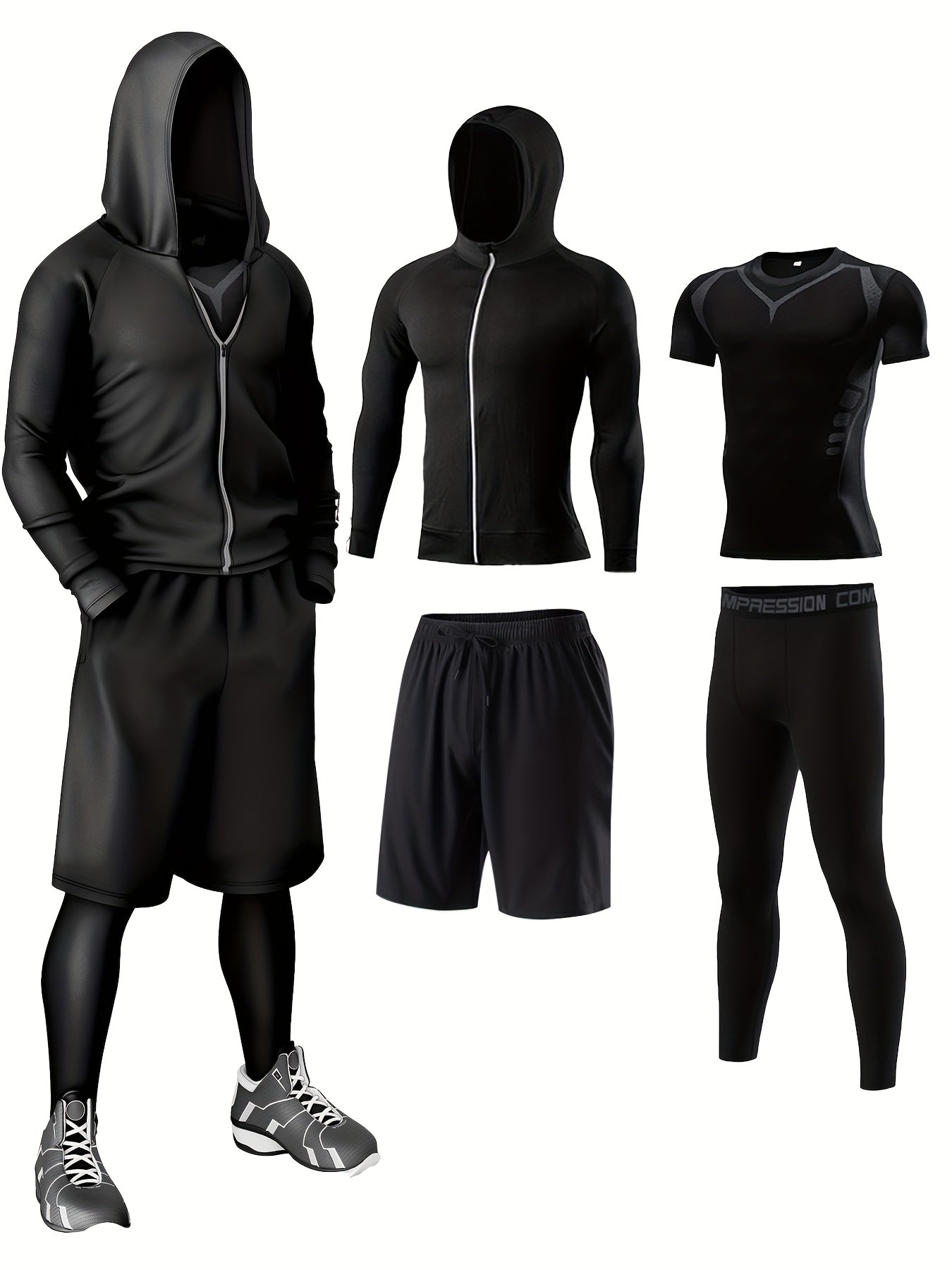 Herren Sport-Trainingsanzug 5-teilig – Fitness & Lauf Set, athletischer Stil