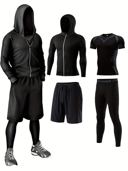 Herren Sport-Trainingsanzug 5-teilig – Fitness & Lauf Set, athletischer Stil
