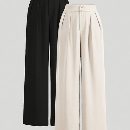 Damen Weite High-Waist Anzughose Elegant mit Bügelfalten Business & Freizeit