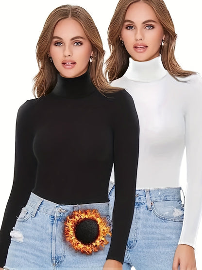 Damen Rollkragenpullover Langarm Shirt Eng Anliegend Schwarz Weiß Grau Mehrfachpack
