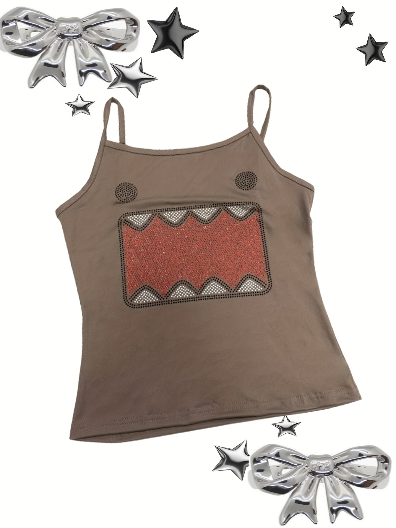 Damen Y2K Streetwear Tanktop mit Cartoon-Motiv und Ripped Jeans – Trendiges Urban Style Outfit