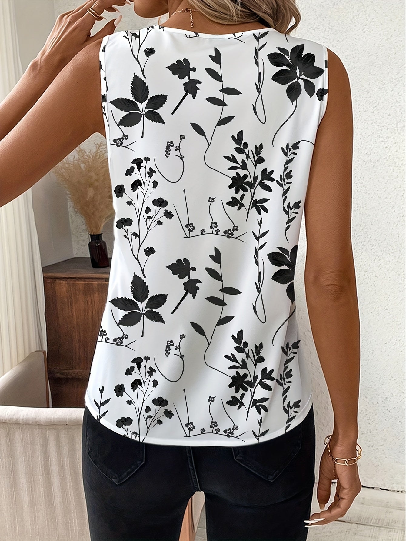 Damen Blusentop mit V-Ausschnitt und floralen Print – Elegantes Oberteil für Alltag und Büro