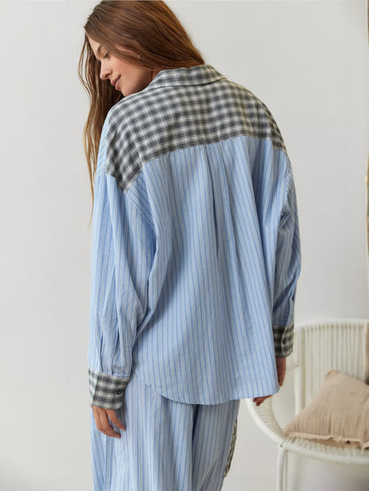 Damen Oversize Hemd im Lässig-Stil mit Streifen und Karomuster – Modisches Freizeitshirt