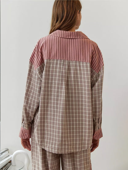 Damen Oversize Hemd im Lässig-Stil mit Streifen und Karomuster – Modisches Freizeitshirt