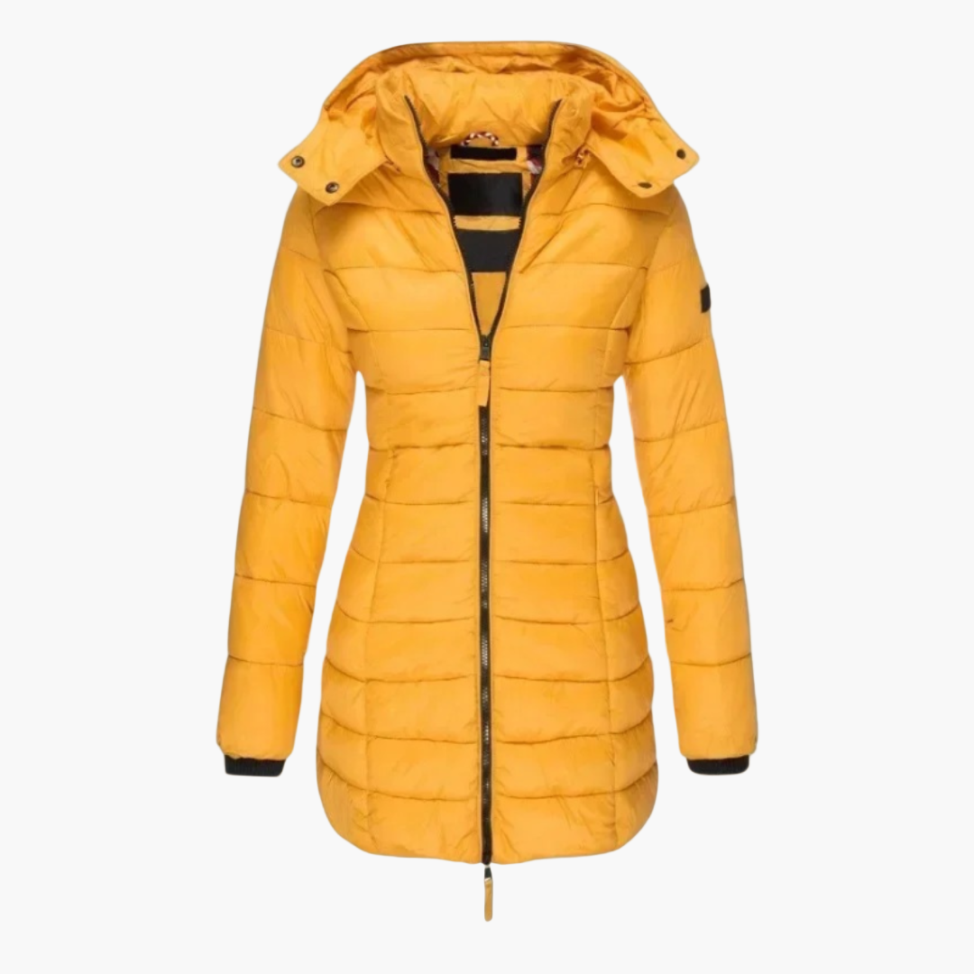 Damen Lange Steppjacke mit Kapuze für den Winter