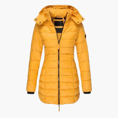 Damen Lange Steppjacke mit Kapuze für den Winter