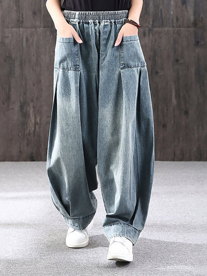 Damen Weite Baggy Jeans Hose – Casual Streetwear mit Elastischem Bund