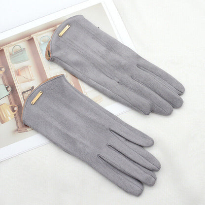 Damen Handschuhe aus weichem Material mit Zierapplikation, Khaki