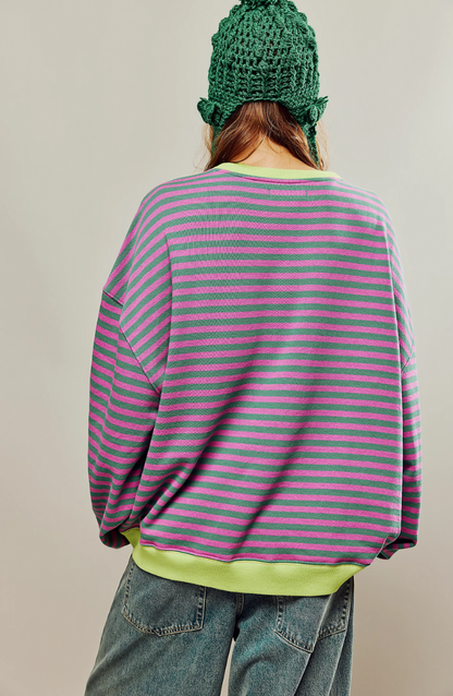 Damen Oversize Freizeitpullover mit Streifen – Lässiger Streetwear Style für Alltag & Freizeit