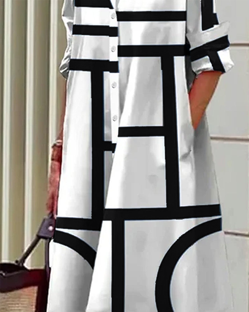 Damen Shirtkleid mit geometrischem Print und Taschen – Eleganter Freizeit- und Büro-Look