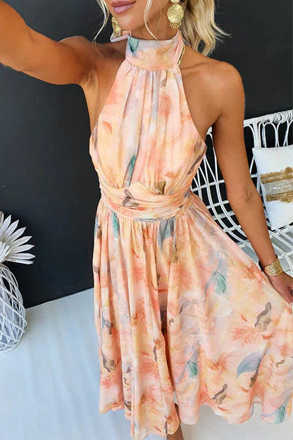 Damen Wasserfarben Maxikleid mit Neckholder – Elegantes Sommerkleid für besondere Anlässe