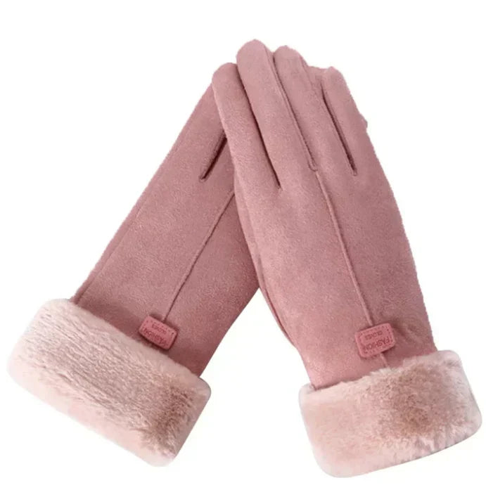 Winterhandschuhe mit Plüschfutter und Pelzbesatz, weich