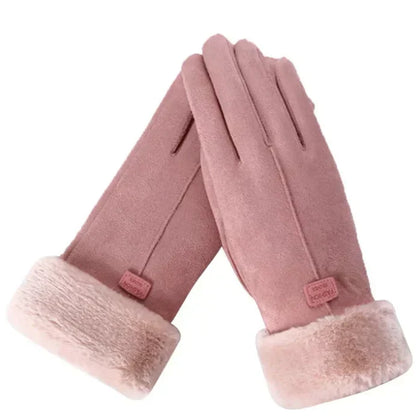 Winterhandschuhe mit Plüschfutter und Pelzbesatz, weich