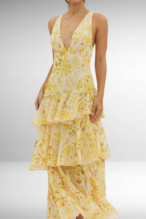 Damen Maxi Abendkleid Elegant Plissee Rüschen Sommerfest