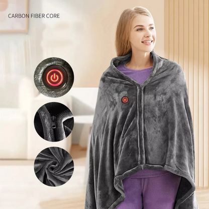 Grauer tragbarer Heiz-Poncho Decke mit Reißverschluss und Kapuze für Damen