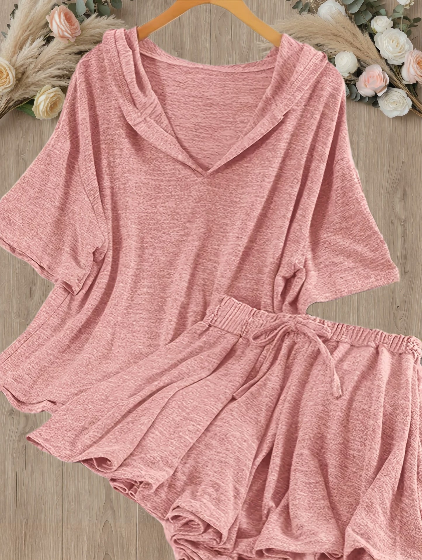 Damen Freizeit Zweiteiler Set mit Kapuzenpullover und Shorts – Loungewear für Frühling und Sommer