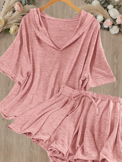 Damen Freizeit Zweiteiler Set mit Kapuzenpullover und Shorts – Loungewear für Frühling und Sommer
