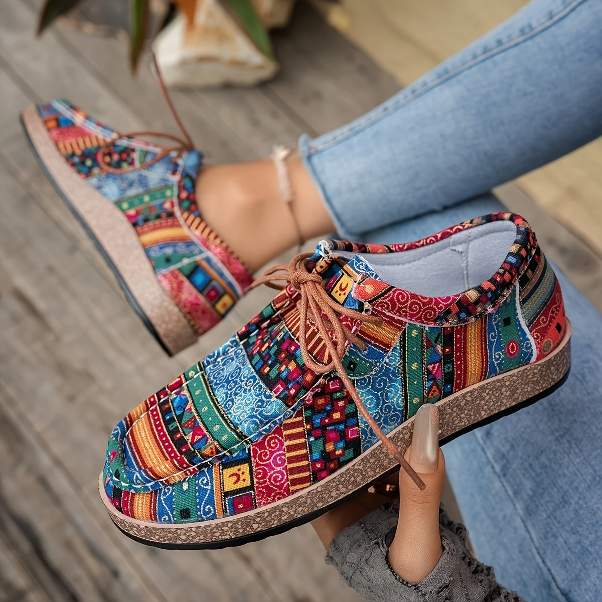 Damen Vintage Freizeitschuhe im Boho-Stil – Bequeme bunte Mokassins für Alltag und Reisen