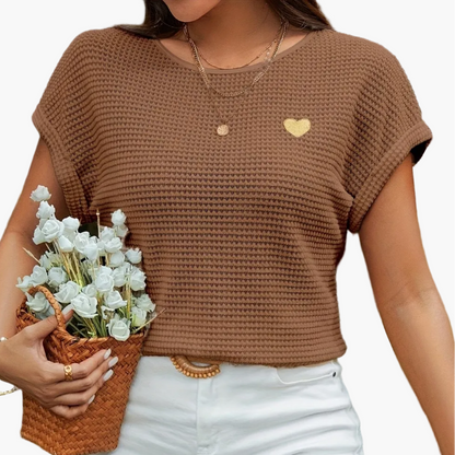 Damen Sommer-Strickshirt mit Herz-Detail – Eleganter Freizeit-Look, Ideal für Urlaub & Alltag