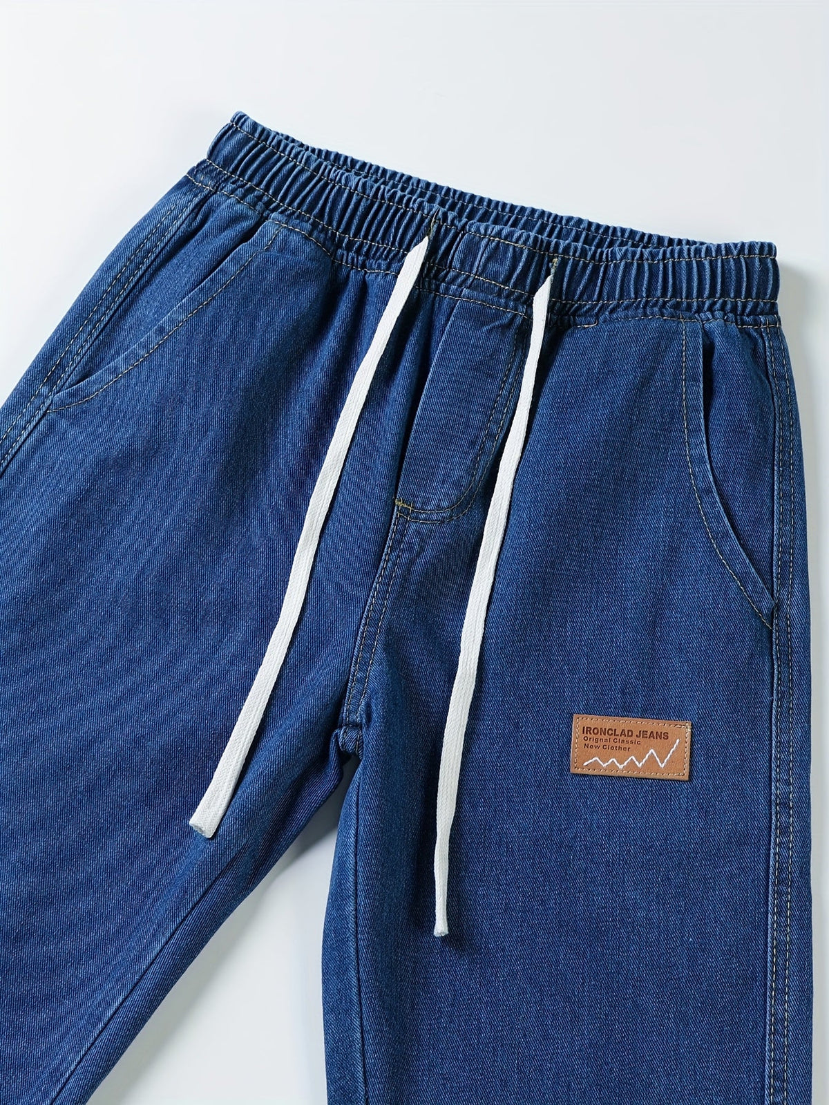 Jeanshose Blau Weites Bein Elastischer Bund Kordelzug