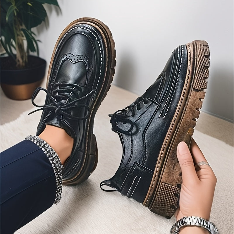 Herren Vintage Brogue Schnürschuhe – Elegante Alltagsschuhe mit Profilsohle