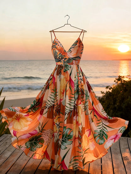 Damen Maxikleid mit romantischem Blumendruck und Eleganz für besondere Anlässe