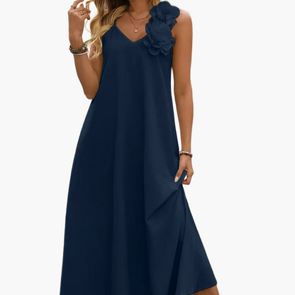 Damen Elegantes Maxikleid mit 3D-Blumenapplikation für besondere Anlässe