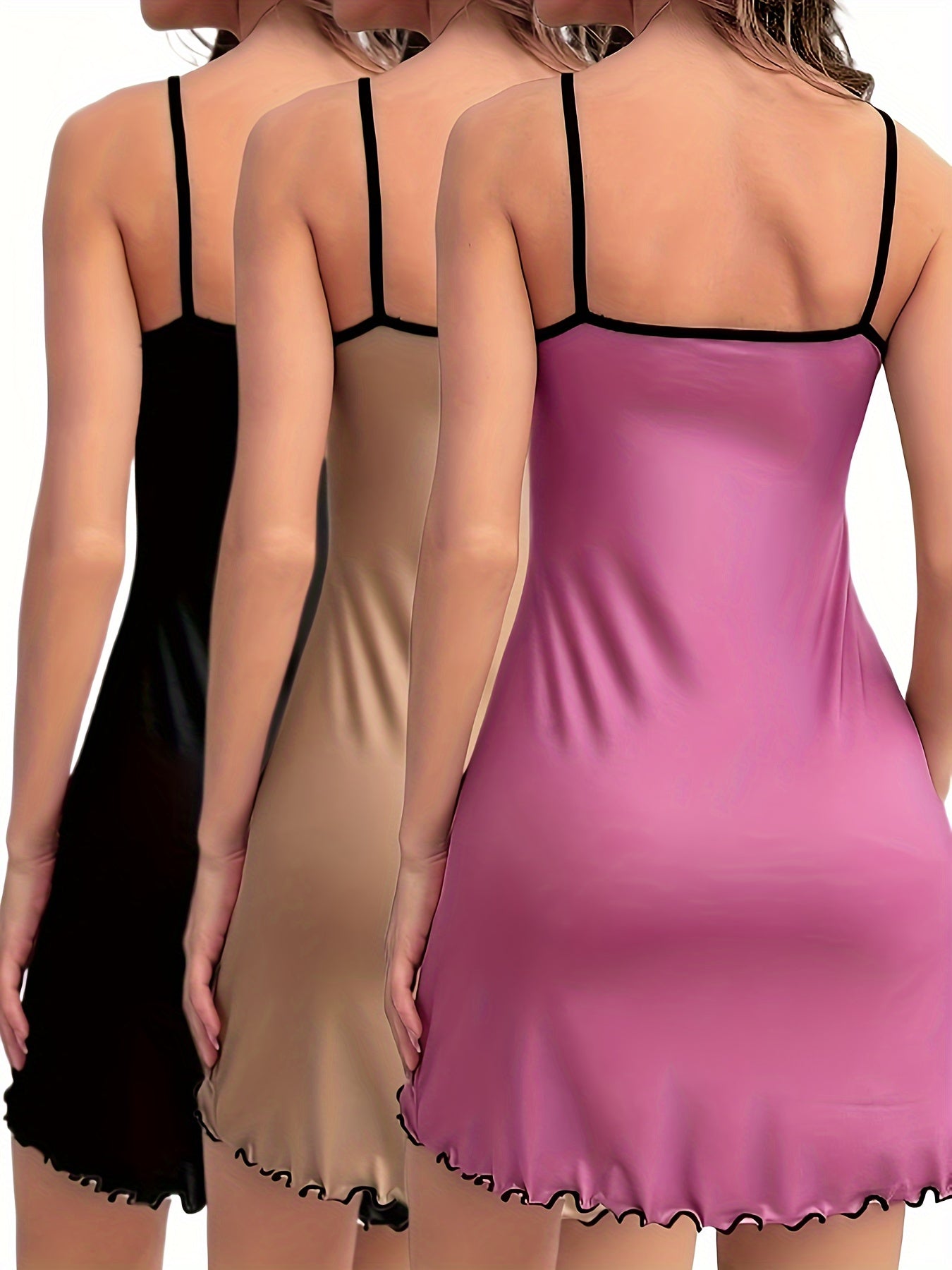 Damen Nachthemd Set – 3-teiliges Spaghetti-Träger Schlafkleid für gemütliche Nächte und stilvolle Loungewear