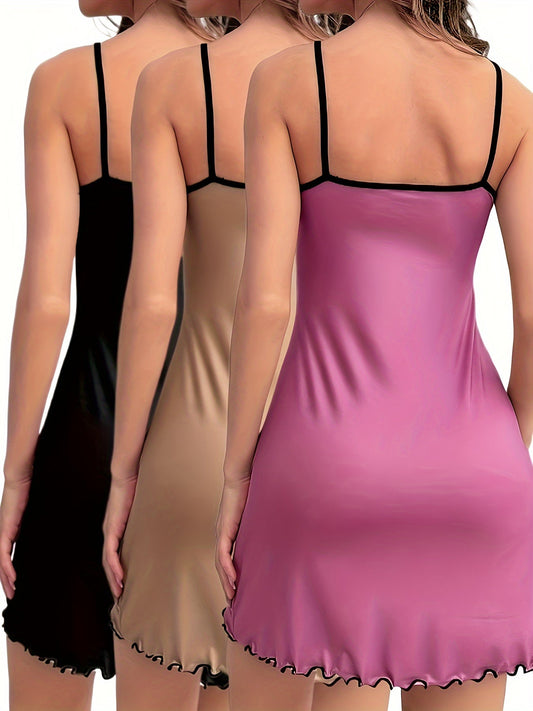 Damen Nachthemd Set – 3-teiliges Spaghetti-Träger Schlafkleid für gemütliche Nächte und stilvolle Loungewear