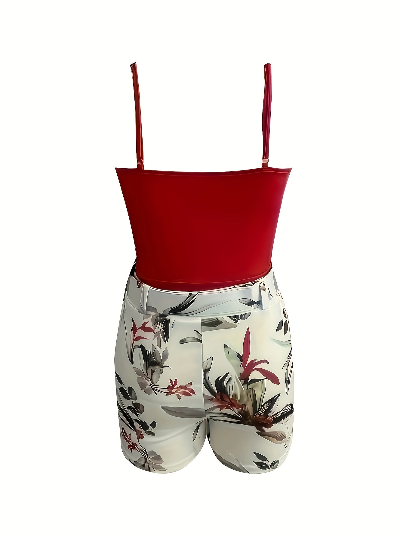 Damen Sommer-Set – Eleganter Jumpsuit mit Blumenmuster und Taillengürtel, Ideal für Freizeit und Urlaub