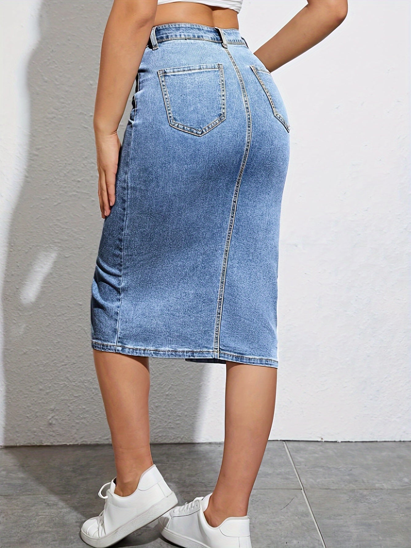 Damen Jeans Midirock mit hohem Schlitz für lässigen Alltagsstil