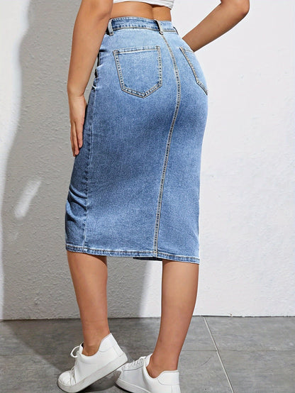 Damen Jeans Midirock mit hohem Schlitz für lässigen Alltagsstil