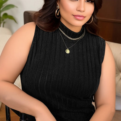 Damen Ärmelloses Stricktop mit Stehkragen – Eleganter Freizeit-Look, Plus Size