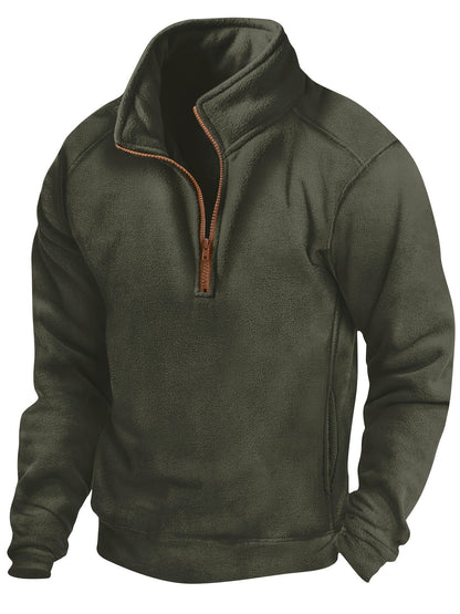 Fleece Pullover Herren mit Reißverschluss Stehkragen, Warm & Bequem