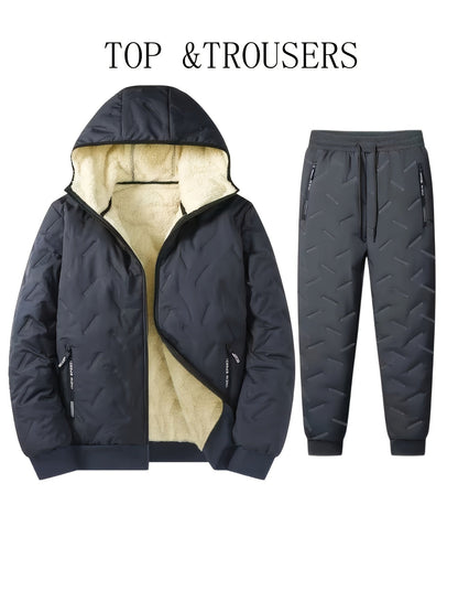 Stepp-Trainingsanzug für Herren, Winter Outdoor Set, Kapuzenjacke & Hose, gefüttert