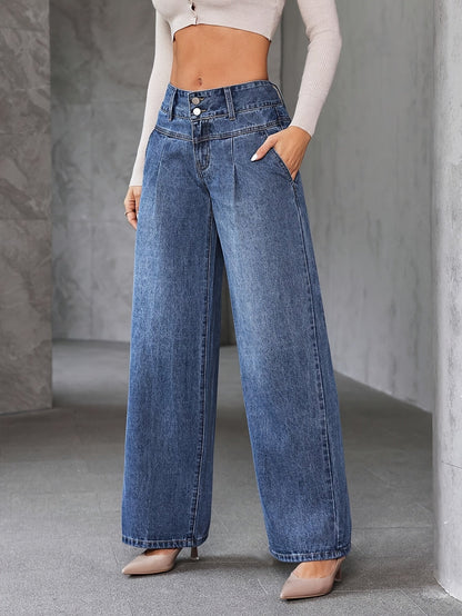 Damen Weitbein Jeans High Waist Elegant Freizeitmode