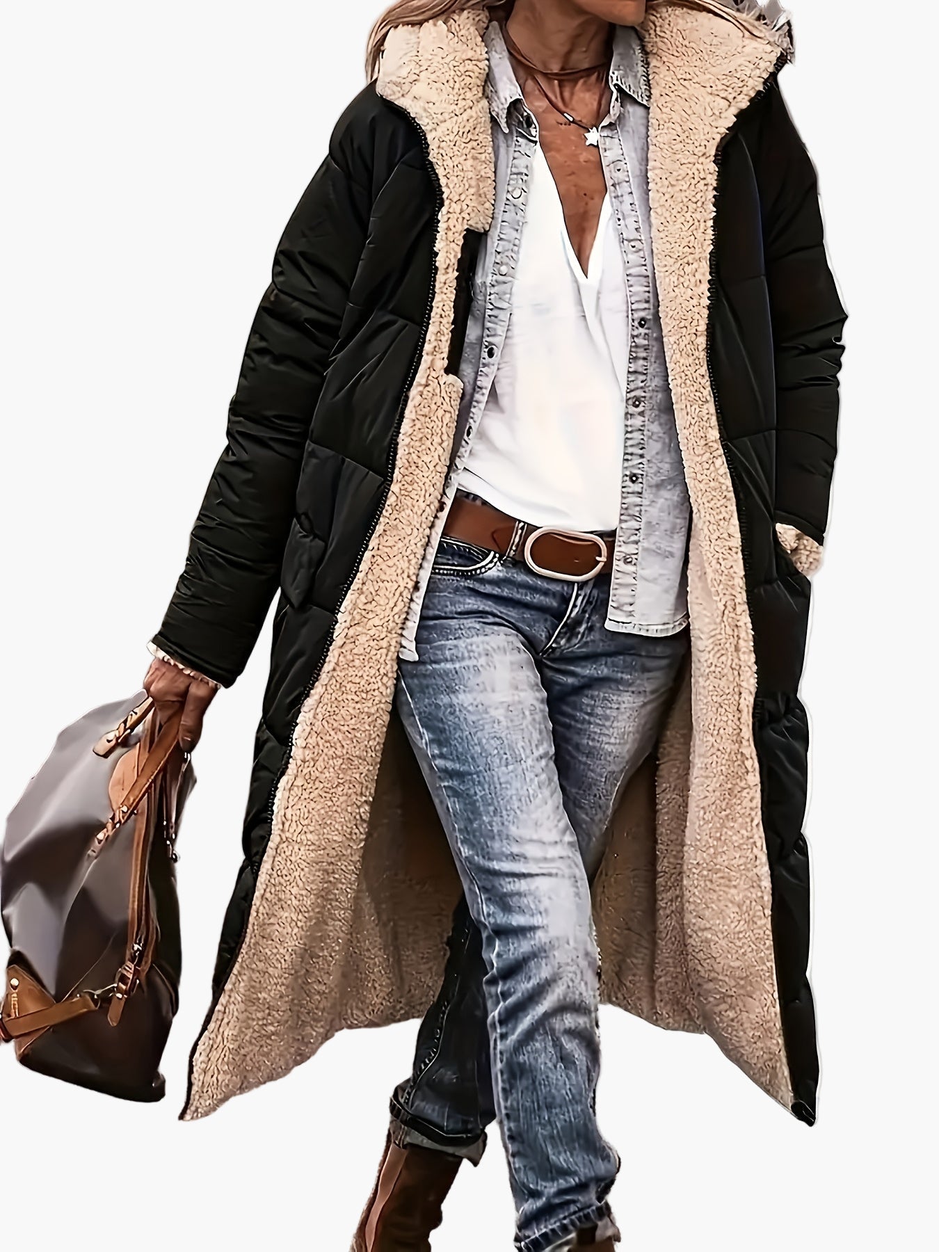 Damen Winter Steppmantel mit Kapuze – Langer Casual Outdoor Mantel für kalte Tage