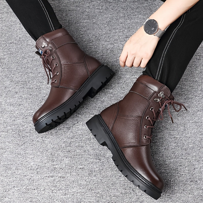 Herren Stiefeletten Schnürstiefel mit Profilsohle – Winterstiefel Schwarz / Braun