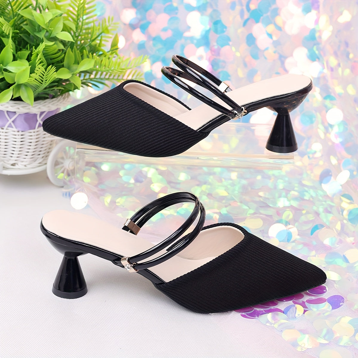 Damen Elegante Spitz-Mules mit Doppelriemen – Stilvolle Schuhe für Business & Abend