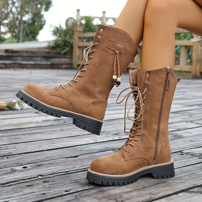 Damen Schnürstiefel Stiefel Hellbraun knöchelhoch mit Reißverschluss Profilsohle