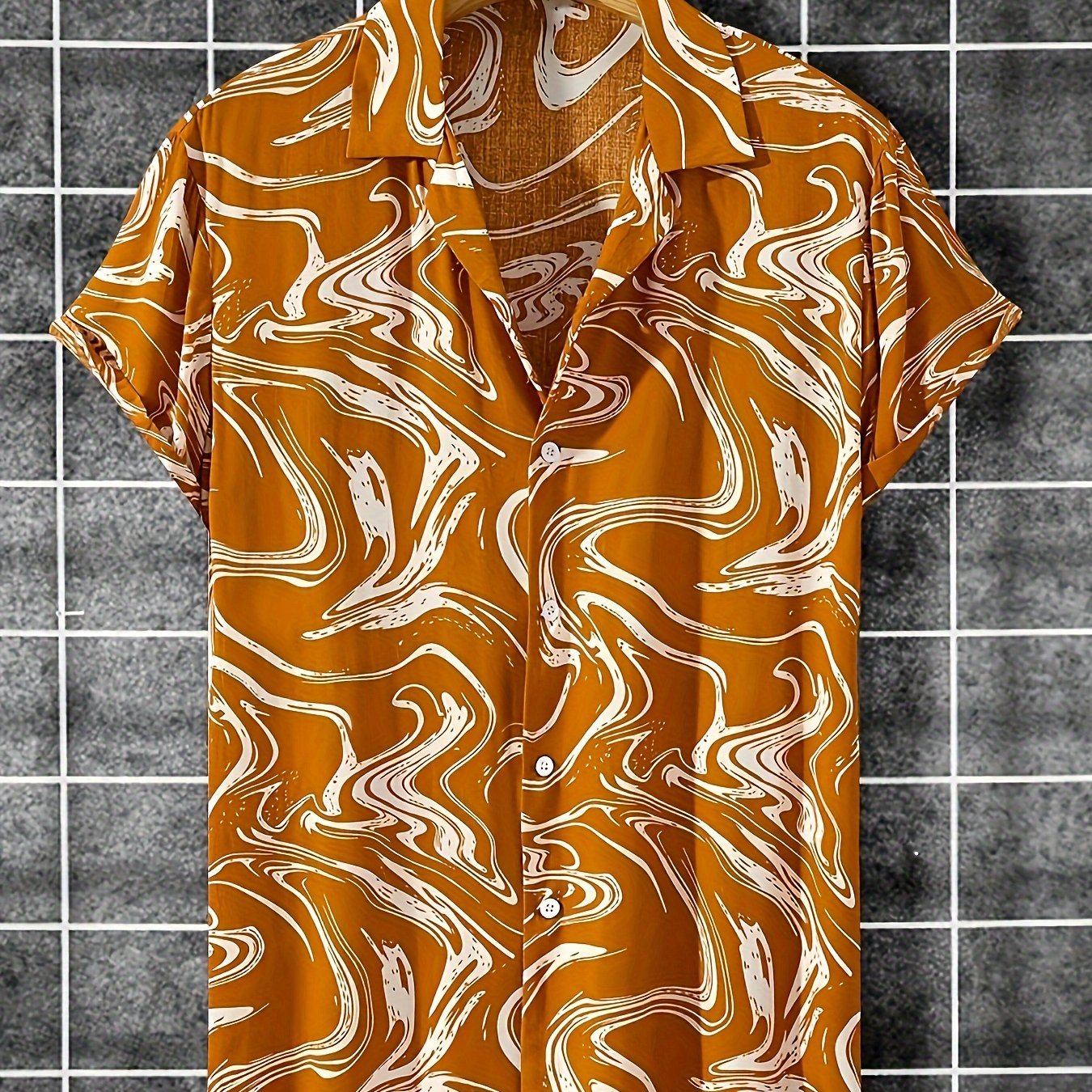 Herren Kurzarm Resorthemd mit Marmor-Muster – Modisches Freizeitshirt für Urlaub und Sommer