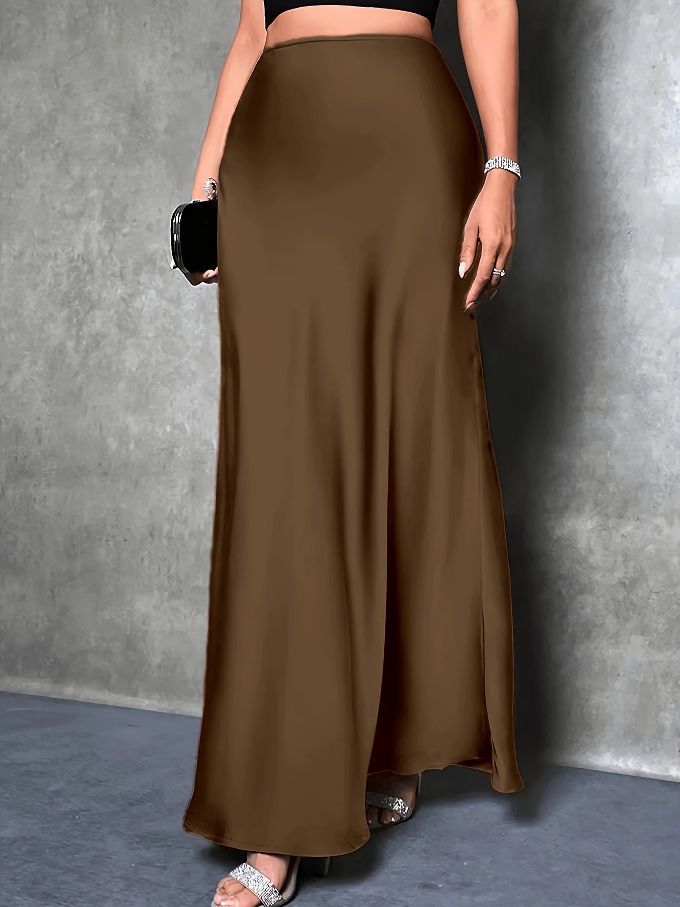 Damen Maxirock Elegant Satin Look Abendmode Festlich